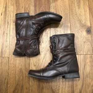 Steve Madden Troopa dark brown leather combat boots size 10